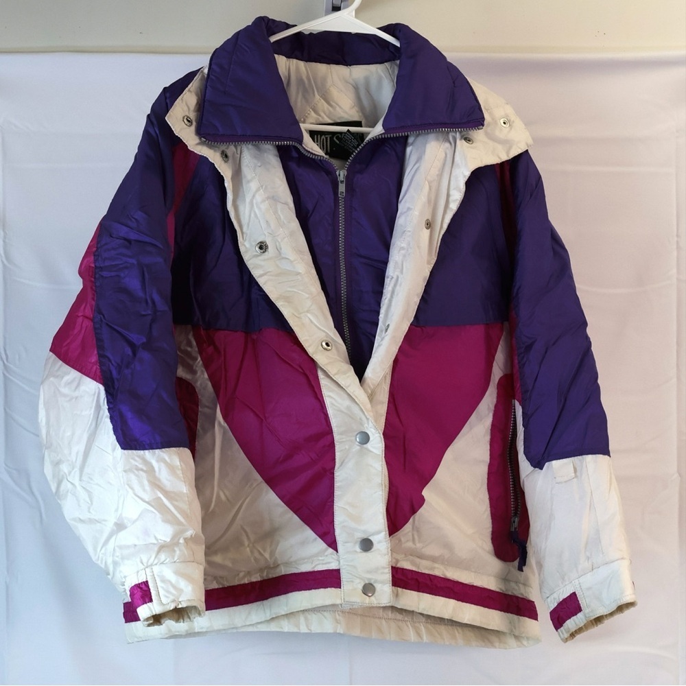 Vintage 80s 90s Hot Spices Ski Puffer Jacket Colorblock Purple Pink White L
